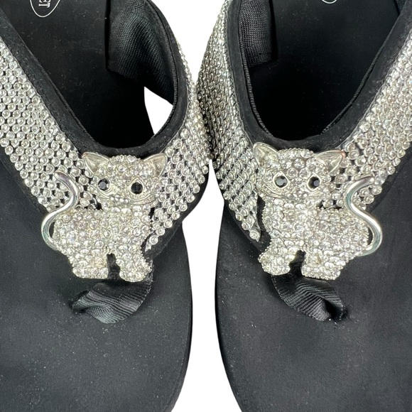 Kristen's Kloset Shoes - KRISTEN'S KLOSET Cat Lovers Rhinestone Slip On Wedge Flip Flop Sandals